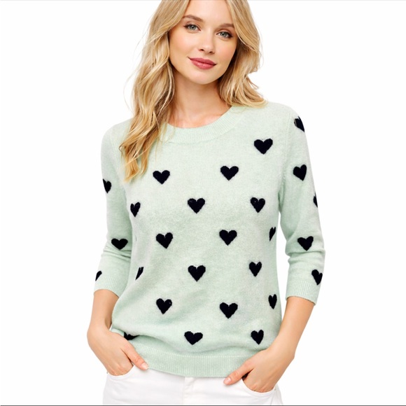 J. Crew Sweaters - J.Crew 100% Cashmere Heart Sweater Womens M Mint GreenValentine’s Day Romantic
